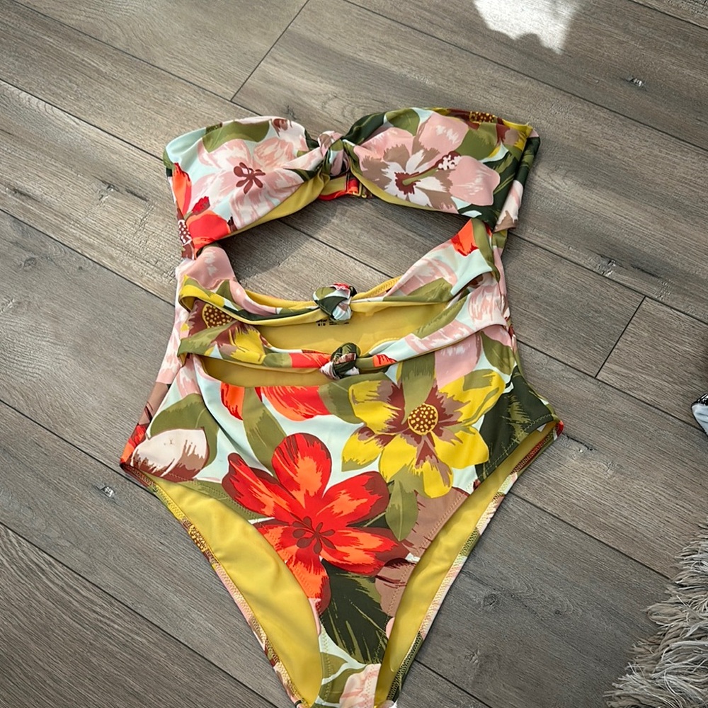 aerie Floral One-Piece Swimsuit in Yellow, Red, Green